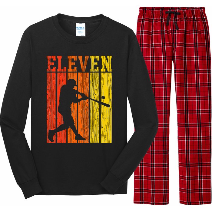 11th Birthday Gift Eleven Vintage Baseball 11 Year Old Long Sleeve Pajama Set