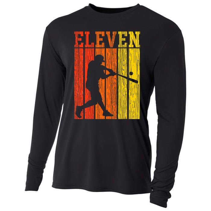 11th Birthday Gift Eleven Vintage Baseball 11 Year Old Cooling Performance Long Sleeve Crew