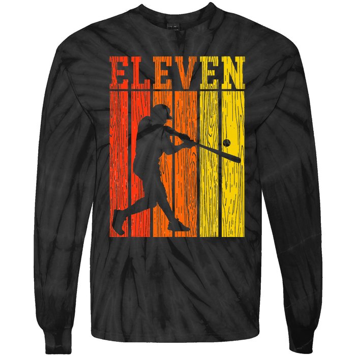 11th Birthday Gift Eleven Vintage Baseball 11 Year Old Tie-Dye Long Sleeve Shirt