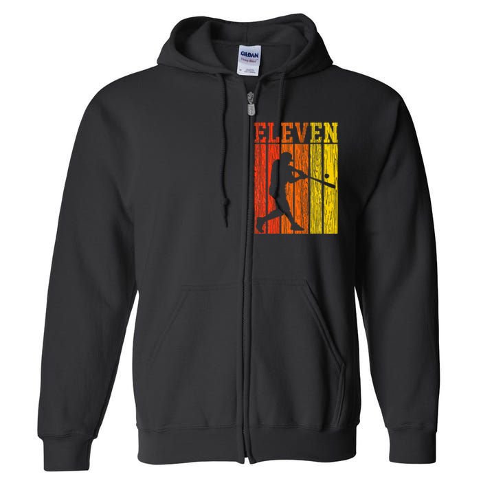 11th Birthday Gift Eleven Vintage Baseball 11 Year Old Full Zip Hoodie