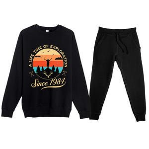 1984 Birthday Hiking Adventure Camping Outdoors 40th Premium Crewneck Sweatsuit Set