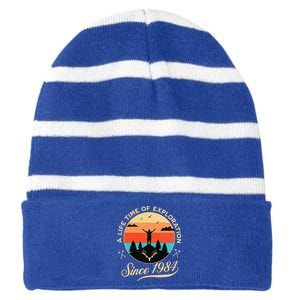 1984 Birthday Hiking Adventure Camping Outdoors 40th Striped Beanie with Solid Band