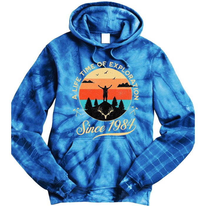 1984 Birthday Hiking Adventure Camping Outdoors 40th Tie Dye Hoodie