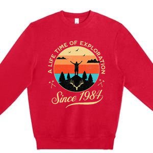 1984 Birthday Hiking Adventure Camping Outdoors 40th Premium Crewneck Sweatshirt