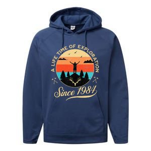 1984 Birthday Hiking Adventure Camping Outdoors 40th Performance Fleece Hoodie