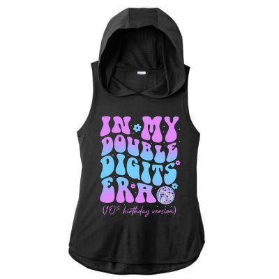 10th Birthday  In My Double Digits Era Groovy Retro Ladies PosiCharge Tri-Blend Wicking Draft Hoodie Tank