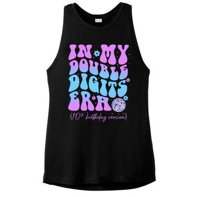 10th Birthday  In My Double Digits Era Groovy Retro Ladies PosiCharge Tri-Blend Wicking Tank