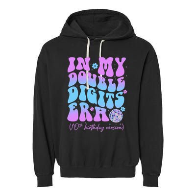 10th Birthday  In My Double Digits Era Groovy Retro Garment-Dyed Fleece Hoodie