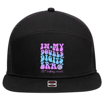 10th Birthday  In My Double Digits Era Groovy Retro 7 Panel Mesh Trucker Snapback Hat