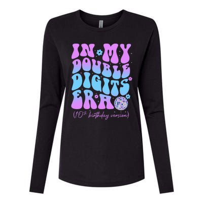 10th Birthday  In My Double Digits Era Groovy Retro Womens Cotton Relaxed Long Sleeve T-Shirt