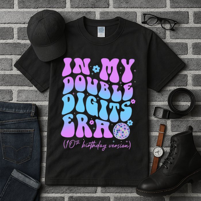 10th Birthday  In My Double Digits Era Groovy Retro Tall T-Shirt