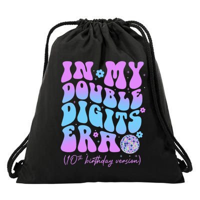 10th Birthday  In My Double Digits Era Groovy Retro Drawstring Bag