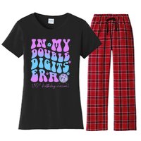 10th Birthday  In My Double Digits Era Groovy Retro Women's Flannel Pajama Set