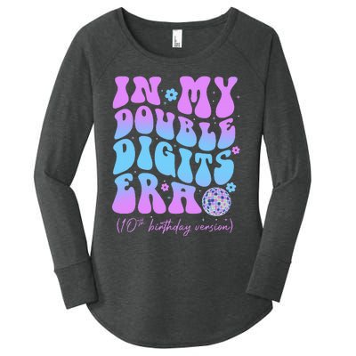 10th Birthday  In My Double Digits Era Groovy Retro Women's Perfect Tri Tunic Long Sleeve Shirt