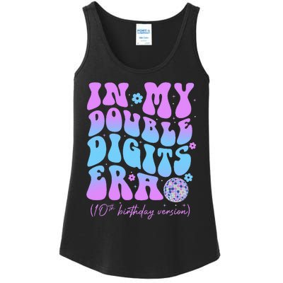 10th Birthday  In My Double Digits Era Groovy Retro Ladies Essential Tank