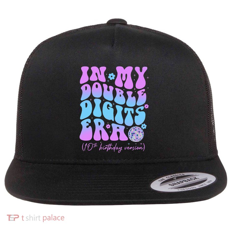 10th Birthday  In My Double Digits Era Groovy Retro Flatbill Hat