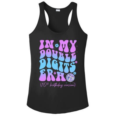 10th Birthday  In My Double Digits Era Groovy Retro Ladies PosiCharge Competitor Racerback Tank