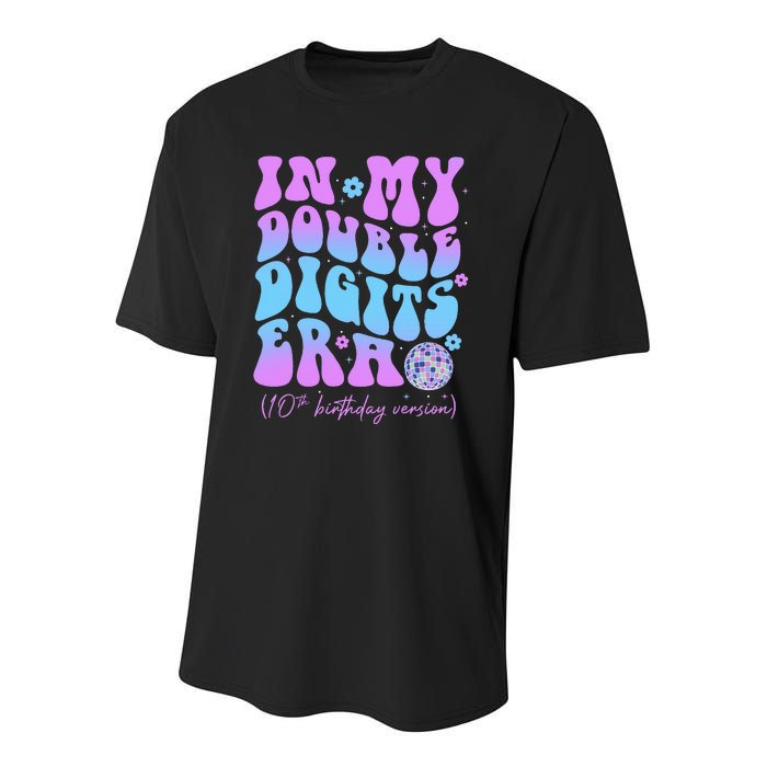 10th Birthday  In My Double Digits Era Groovy Retro Youth Performance Sprint T-Shirt