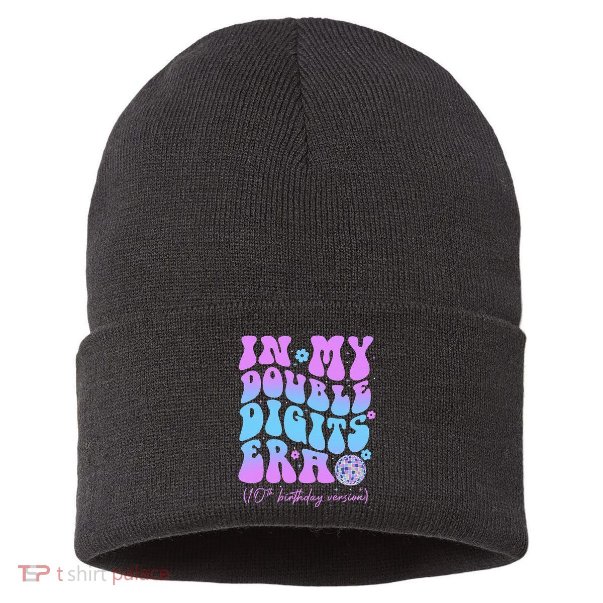 10th Birthday  In My Double Digits Era Groovy Retro Sustainable Knit Beanie