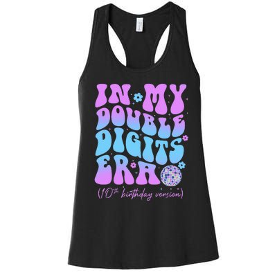 10th Birthday  In My Double Digits Era Groovy Retro Women's Racerback Tank