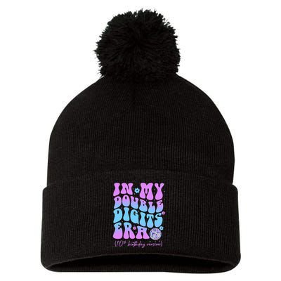 10th Birthday  In My Double Digits Era Groovy Retro Pom Pom 12in Knit Beanie