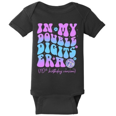 10th Birthday  In My Double Digits Era Groovy Retro Baby Bodysuit