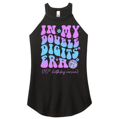 10th Birthday  In My Double Digits Era Groovy Retro Women's Perfect Tri Rocker Tank