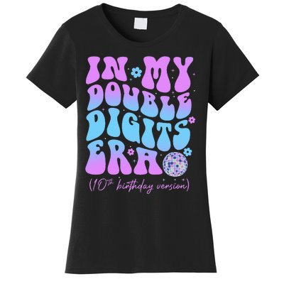 10th Birthday  In My Double Digits Era Groovy Retro Women's T-Shirt