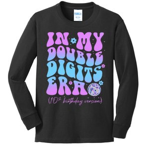 10th Birthday  In My Double Digits Era Groovy Retro Kids Long Sleeve Shirt