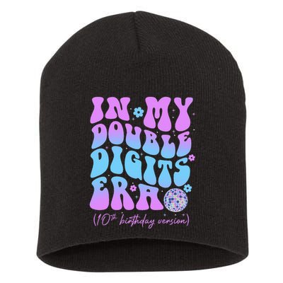 10th Birthday  In My Double Digits Era Groovy Retro Short Acrylic Beanie