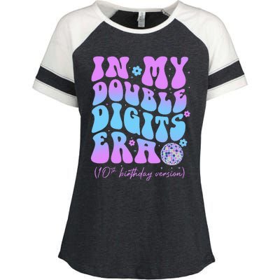 10th Birthday  In My Double Digits Era Groovy Retro Enza Ladies Jersey Colorblock Tee