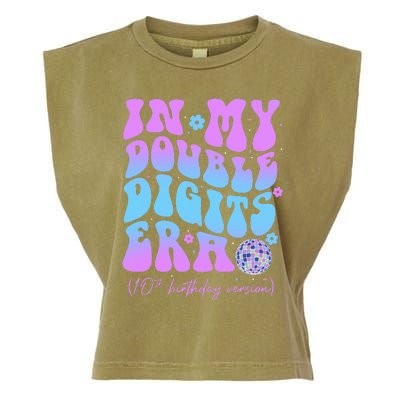 10th Birthday  In My Double Digits Era Groovy Retro Garment-Dyed Women's Muscle Tee