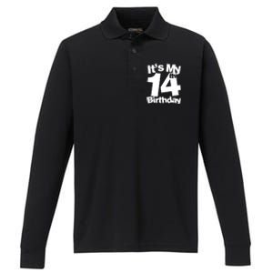 14th Birthday It's My 14th Birthday 14 Year Old Birthday Performance Long Sleeve Polo