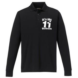 11th Birthday It's My 11th Birthday 11 Year Old Birthday Performance Long Sleeve Polo