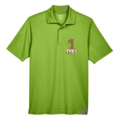 1st Birthday Jungle Animals Safari Giraffe Zebra Lion Wild Men's Origin Performance Pique Polo