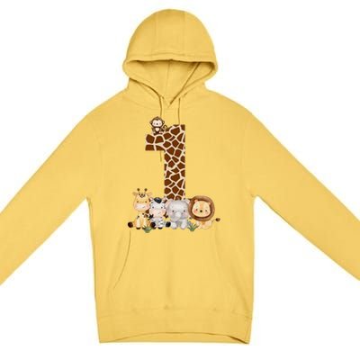 1st Birthday Jungle Animals Safari Giraffe Zebra Lion Wild Premium Pullover Hoodie