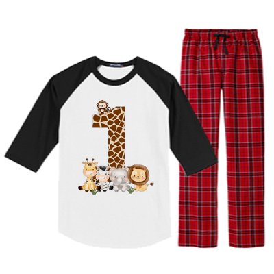 1st Birthday Jungle Animals Safari Giraffe Zebra Lion Wild Raglan Sleeve Pajama Set