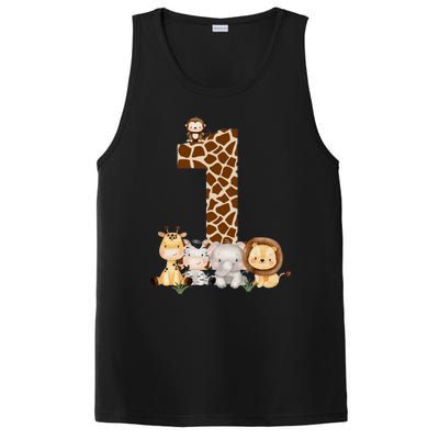 1st Birthday Jungle Animals Safari Giraffe Zebra Lion Wild PosiCharge Competitor Tank