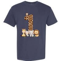 1st Birthday Jungle Animals Safari Giraffe Zebra Lion Wild Garment-Dyed Heavyweight T-Shirt