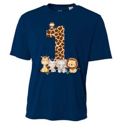 1st Birthday Jungle Animals Safari Giraffe Zebra Lion Wild Cooling Performance Crew T-Shirt