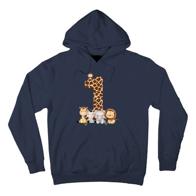 1st Birthday Jungle Animals Safari Giraffe Zebra Lion Wild Hoodie