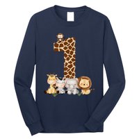 1st Birthday Jungle Animals Safari Giraffe Zebra Lion Wild Long Sleeve Shirt