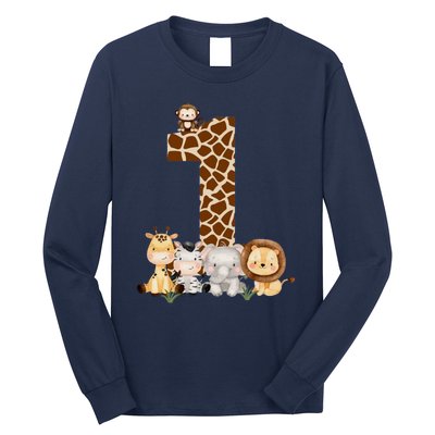 1st Birthday Jungle Animals Safari Giraffe Zebra Lion Wild Long Sleeve Shirt