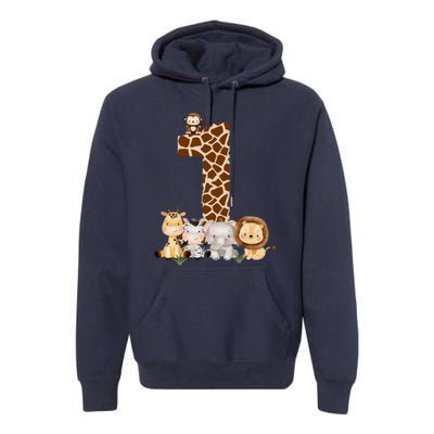 1st Birthday Jungle Animals Safari Giraffe Zebra Lion Wild Premium Hoodie