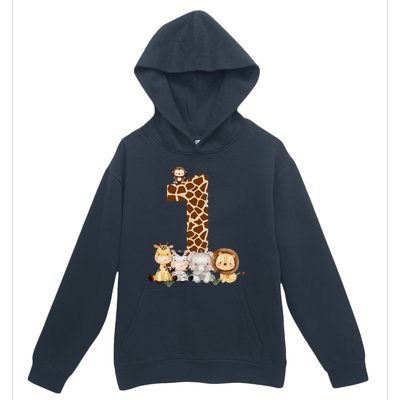 1st Birthday Jungle Animals Safari Giraffe Zebra Lion Wild Urban Pullover Hoodie