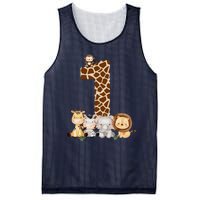 1st Birthday Jungle Animals Safari Giraffe Zebra Lion Wild Mesh Reversible Basketball Jersey Tank