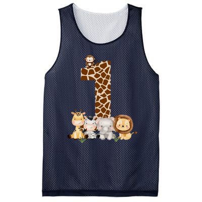 1st Birthday Jungle Animals Safari Giraffe Zebra Lion Wild Mesh Reversible Basketball Jersey Tank