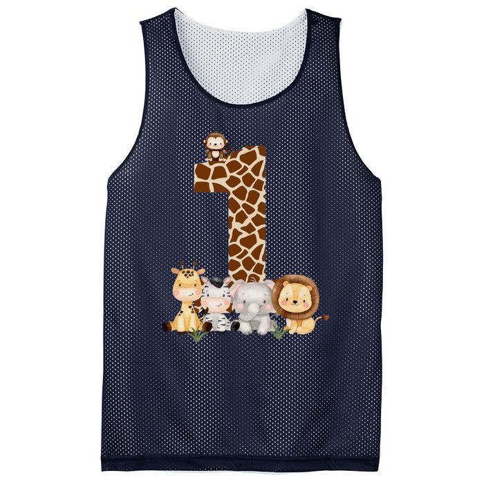 1st Birthday Jungle Animals Safari Giraffe Zebra Lion Wild Mesh Reversible Basketball Jersey Tank