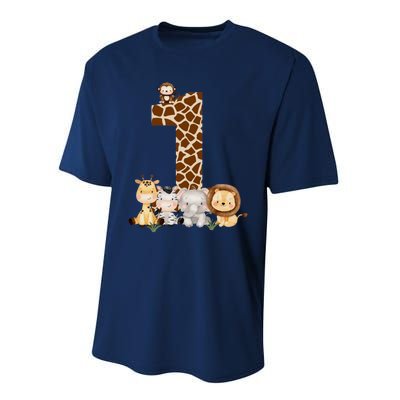 1st Birthday Jungle Animals Safari Giraffe Zebra Lion Wild Performance Sprint T-Shirt