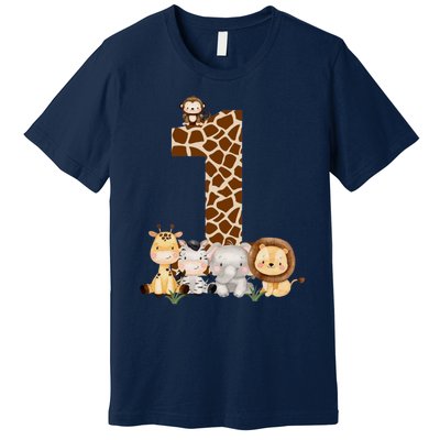 1st Birthday Jungle Animals Safari Giraffe Zebra Lion Wild Premium T-Shirt